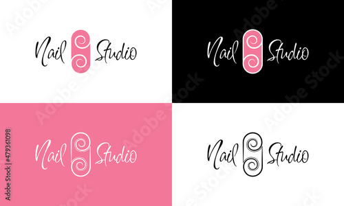 Stylish nail studio logo set