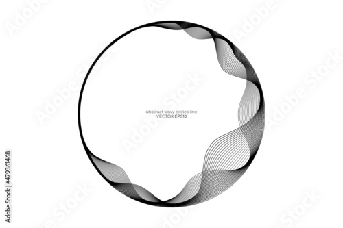 Vector abstract circles lines wavy in round frame black isolated on white background with empty space for text