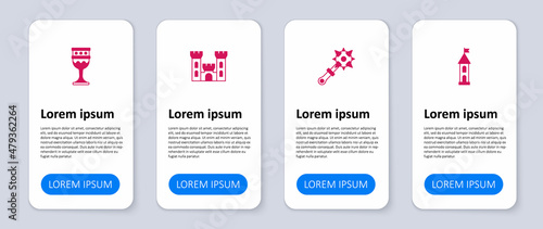 Set Castle tower, Mace with spikes, and Medieval goblet. Business infographic template. Vector