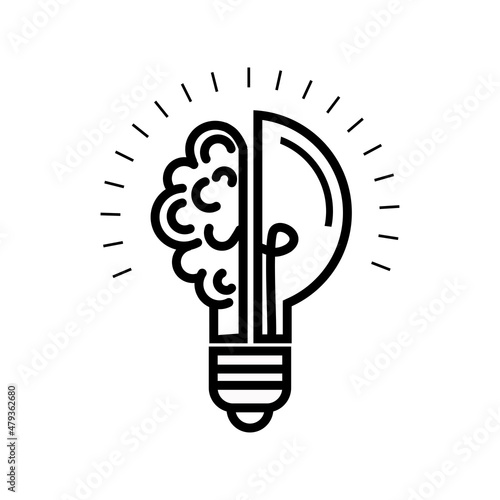 Logo with a half of light bulb and brain isolated on white background. Symbol of creativity, creative idea, mind, thinking.