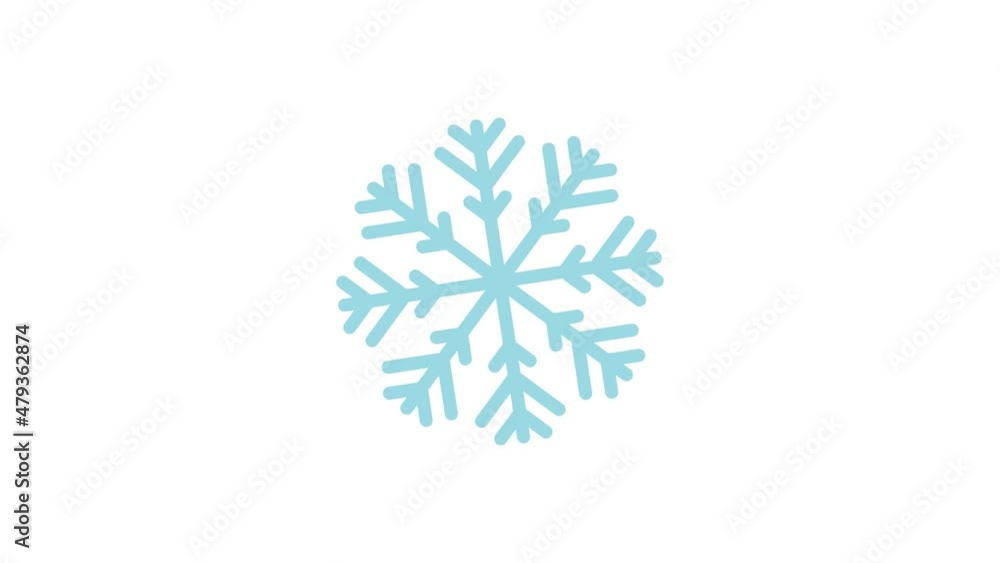 One light blue Christmas snowflake slowly rotates in a circle on a white background. The frequency is 25 frames per second. One light blue Christmas snowflake slowly rotates in a circle on a white background. The frequency is 25 frames per second.