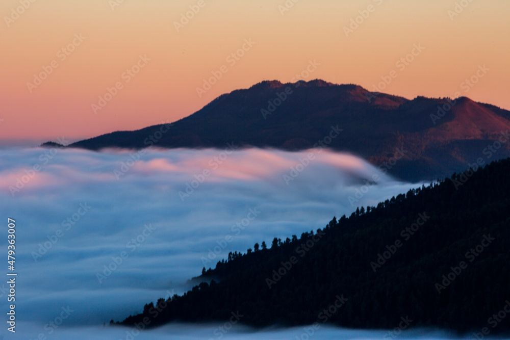 Fototapeta premium Spring sunset in Caldera De Taburiente Nature Park, La Palma Island, Canary Islands, Spain