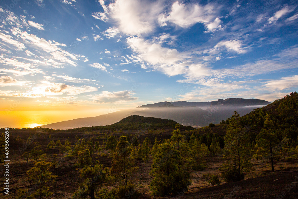 Spring sunset in Llano del Jable, La Palma Island, Canary Islands, Spain