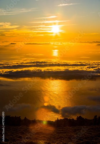 Spring sunrise, sea and Teide view in La Palma Island, Canary Islands, Spain