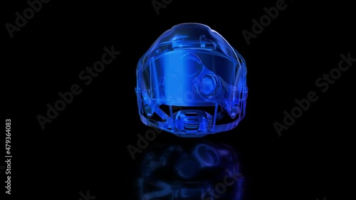 Hocket helmet. X-ray 4k of 3d model. Rotating hologram. photo