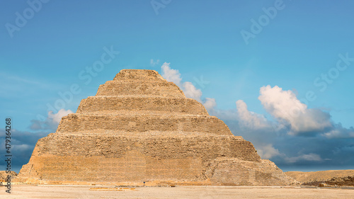 Memphis  Egypt - January 4  2022   The oldest standing step pyramid in Egypt  designed by Imhotep for King Djoser  located in Saqqara  an ancient burial ground at 30 km south of modern-day Cairo.