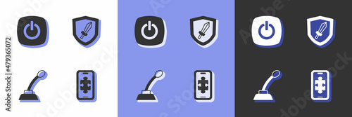 Set Mobile gaming, Power button, Microphone and Sword for game icon. Vector