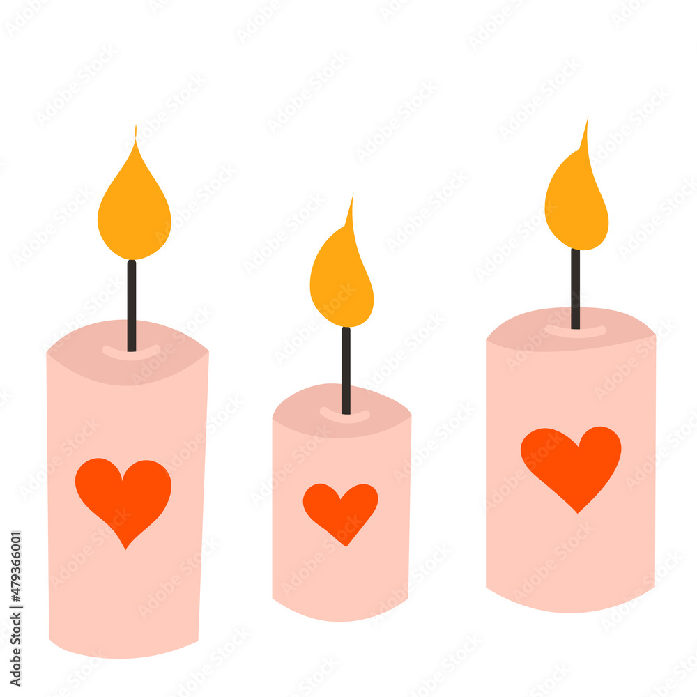 candles with hearts on white background vector candles with hearts on white background vector