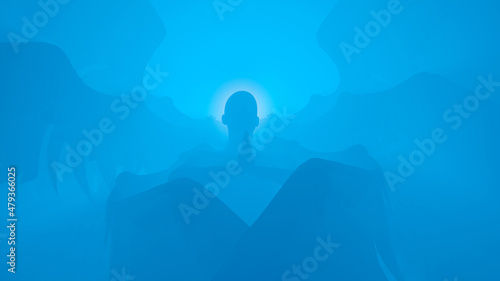 Fotografia 3d illustration of the silhouette of a multi-winged archangel on a blue backgrou