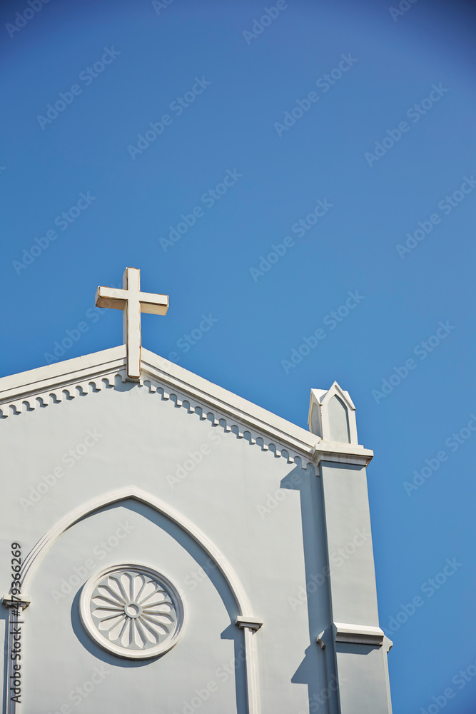Church building on clear sky background Church building on clear sky background