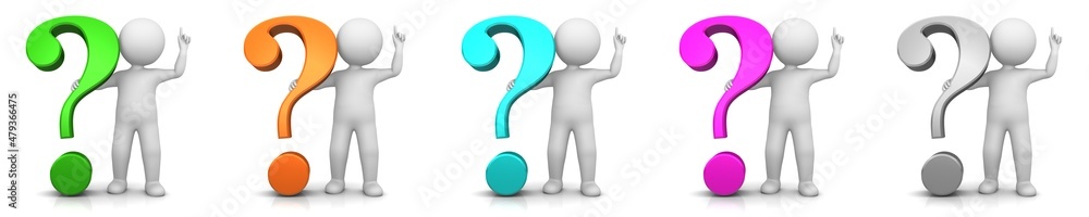 Question marks green orange turquoise silver pink interrogation points query signs white asking answering stickman figure person men 3d signs Question marks green orange turquoise silver pink interrogation points query signs white asking answering stickman figure person men 3d signs