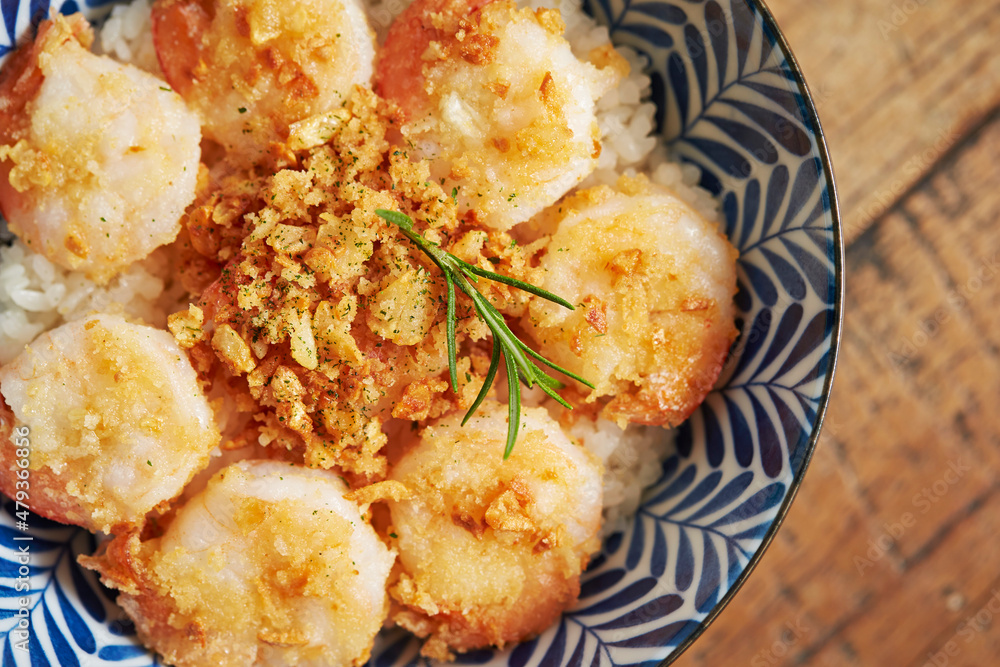 Shrimp Tempura Rice Bowl with Sauce Shrimp Tempura Rice Bowl with Sauce