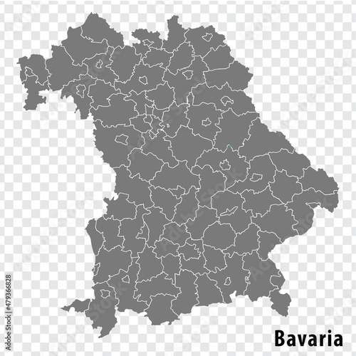 Map Free State of Bavaria on transparent background. Bavaria map with  districts  in gray for your web site design, logo, app, UI. Land of Germany. EPS10.
