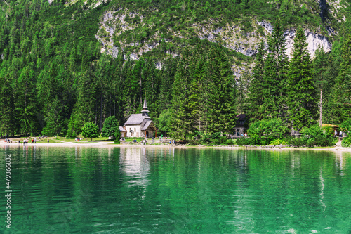 Beautiful view of Lake Braies in the province of Bolzan photo