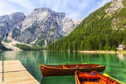 Beautiful view of Lake Braies in the province of Bolzan