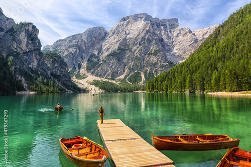 Beautiful view of Lake Braies in the province of Bolzan photo