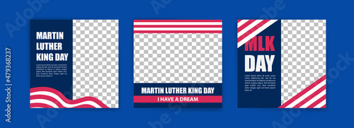 Social media post template for Martin Luther King day. Vector background for banners, posters and social media ads.