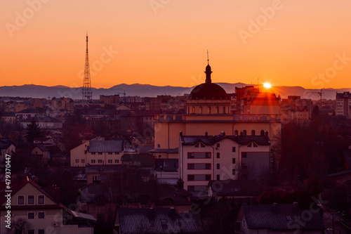 Landscape Sunset. Cityscape. Townscape. Catholic Church. Thanksgiving. © Maryana