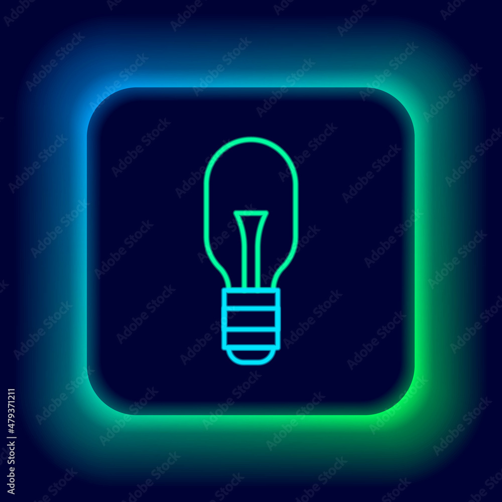 Glowing neon line Light bulb with concept of idea icon isolated on black background. Energy and idea symbol. Inspiration concept. Colorful outline concept. Vector Glowing neon line Light bulb with concept of idea icon isolated on black background. Energy and idea symbol. Inspiration concept. Colorful outline concept. Vector