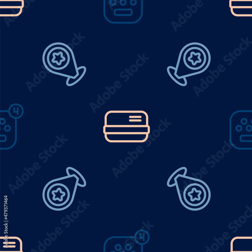 Set line Taxi mobile app, Location with star and Credit card on seamless pattern. Vector