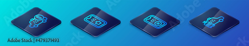 Set Isometric line Taxi mobile app, Taximeter device, car and icon. Vector