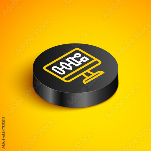Isometric line Algorithm icon isolated on yellow background. Algorithm symbol design from Artificial Intelligence collection. Black circle button. Vector