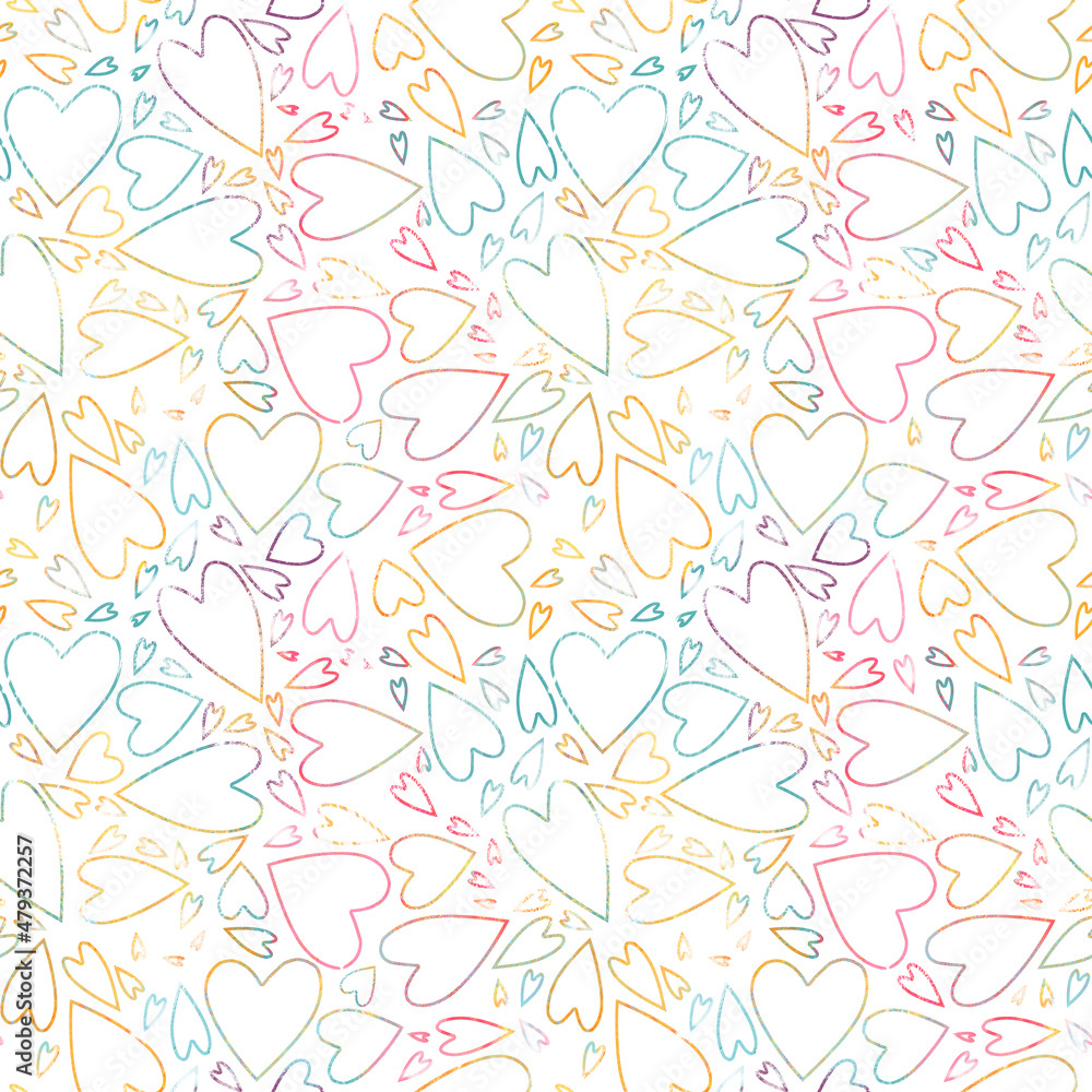 Outline hearts seamless pattern, Valentine day background. Perfect for greeting cards, wedding invitations, parties, textile, wallpaper