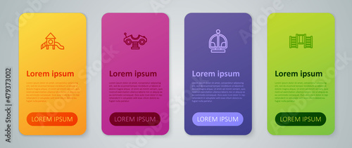 Set line Attraction carousel, Swedish wall, Slide playground and Swing. Business infographic template. Vector