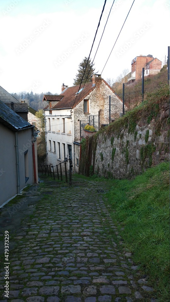 Old stone path along the hanging gardens of Thuin (Belgium).