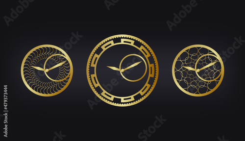 set of vector icons, gold abstract clock on black background © Ольга Подлесная