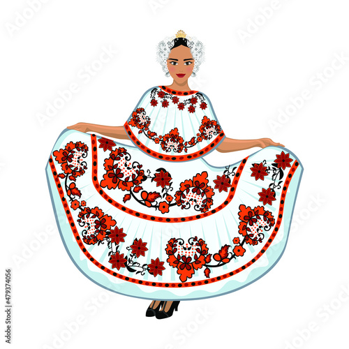 Woman in folk national Panama costume. Vector illustration