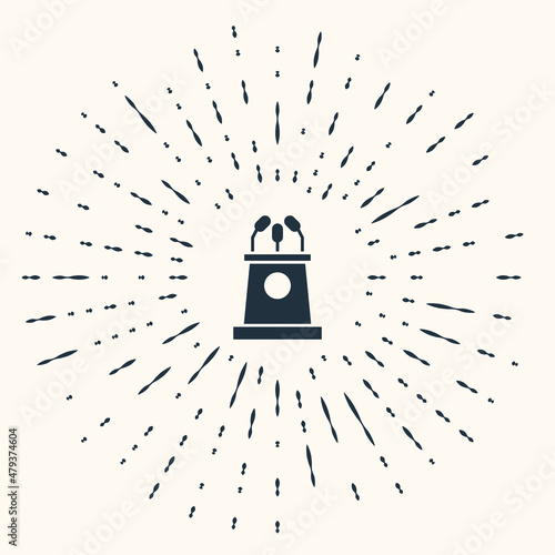 Grey Stage stand or debate podium rostrum icon isolated on beige background. Conference speech tribune. Abstract circle random dots. Vector Illustration
