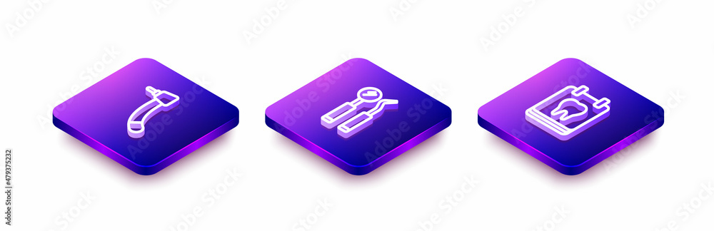 Set Isometric line Tooth drill, Dental mirror and probe and Calendar with tooth icon. Vector Set Isometric line Tooth drill, Dental mirror and probe and Calendar with tooth icon. Vector
