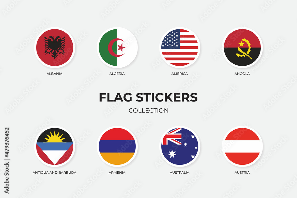 Flag Stickers of Albania, Algeria, America, Angola, Antigua and Barbuda, Armenia, Australia and Austria Flag Stickers of Albania, Algeria, America, Angola, Antigua and Barbuda, Armenia, Australia and Austria