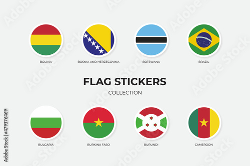 Flag Stickers of Bolivia, Bosnia and Herzegovina, Botswana, Brazil, Bulgaria, Burkina Faso, Burundi and Cameroon © Nur Maulidiah