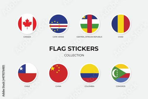 Flag Stickers of Canada, Cape Verde, Central African Republic, Chad, Chile, China, Colombia and Comoros © Nur Maulidiah