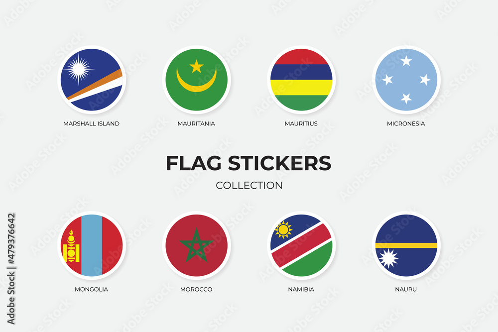 Flag Stickers of Marshall Island, Mauritania, Mauritius, Micronesia, Mongolia, Morocco, Namibia, Nauru