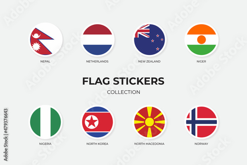 Flag Stickers of Nepal, Netherland, New Zealand, Niger, Nigeria, North Korea, North Macedonia, Norway