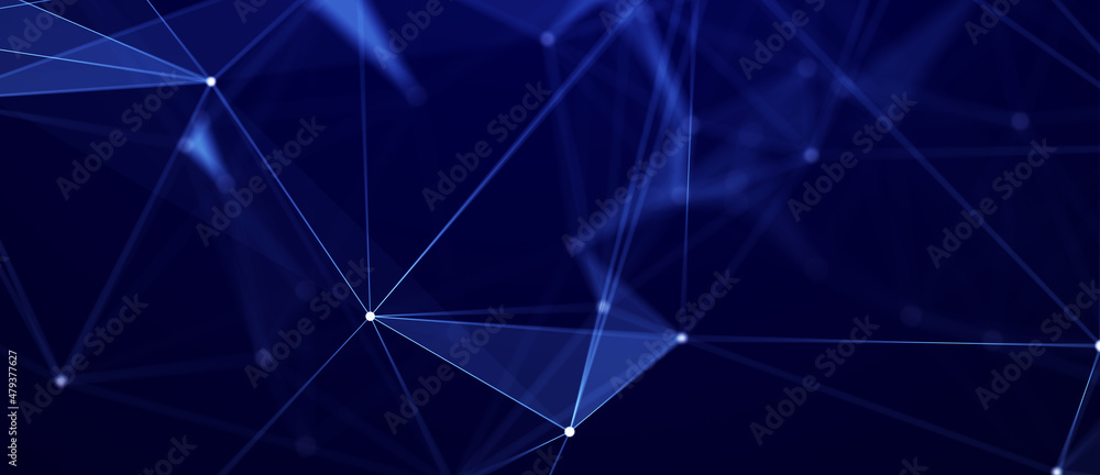 Plexus of lines and dots. Connected particles. Network geometry background. 3d rendering