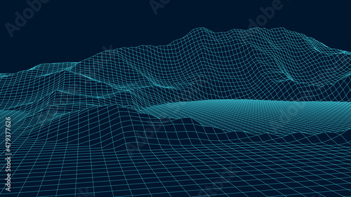 Vector landscape of lines. Wireframe concept of mountains. Technology background. Big Data.