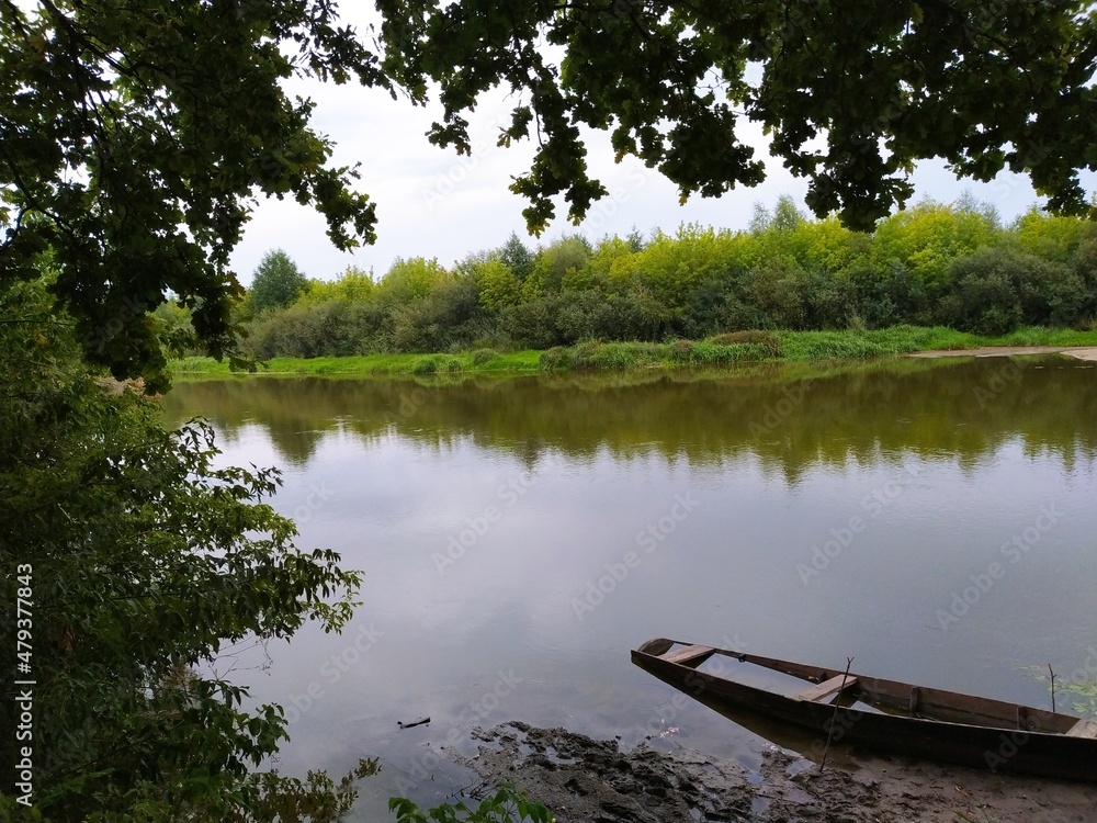 Obraz premium sunken boat on the river