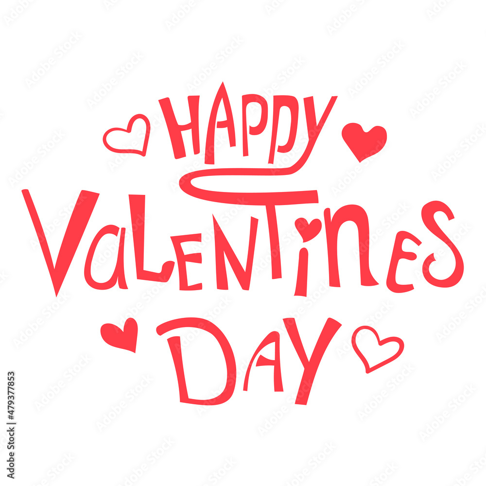 Lettering - Happy Valentine's Day in red. Stock vector illustration isolated on white background.