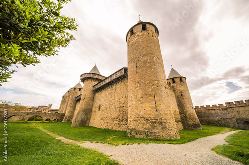 Side View of Carcassonne Medieval Citadel (Cité Médiévale) Comtal Castle © Angelina Cecchetto