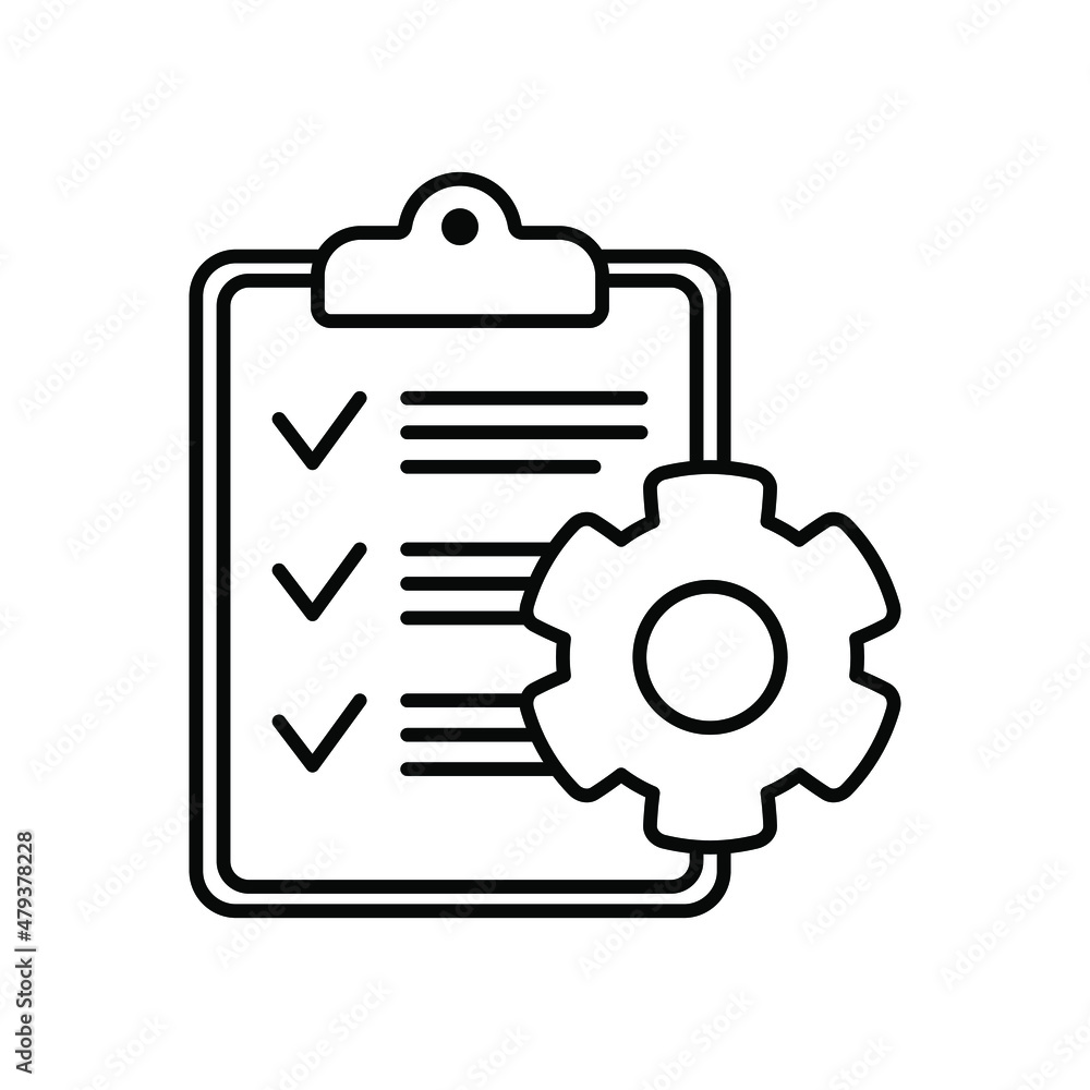 Clipboard with gear isolated line icon. Technical support check list icon. Management flat icon concept. Software development. Clipboard with gear isolated line icon. Technical support check list icon. Management flat icon concept. Software development.
