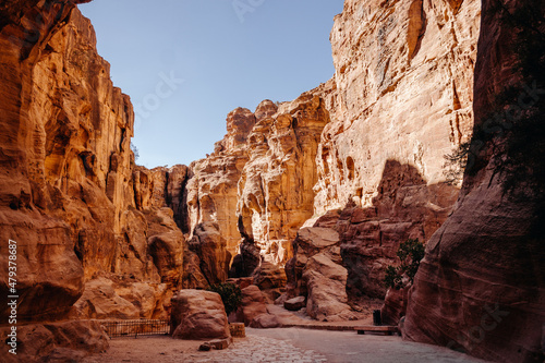 Red mountains. Canyon of the ancient city of Petra. Jordan.