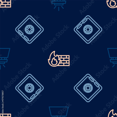Set line Fire sprinkler system, Safe and Firewall, security wall on seamless pattern. Vector