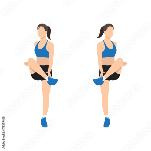 Woman doing Fingertip to toe jacks exercise. Flat vector illustration isolated on white background