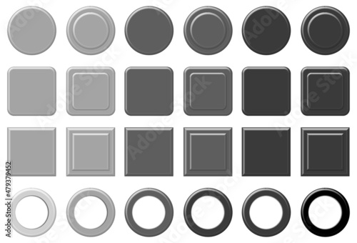 モノクロ（白黒）立体光沢ボタン