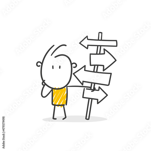 Strichfiguren / Strichmännchen: Pfeil Wegweiser. (Nr. 731)
