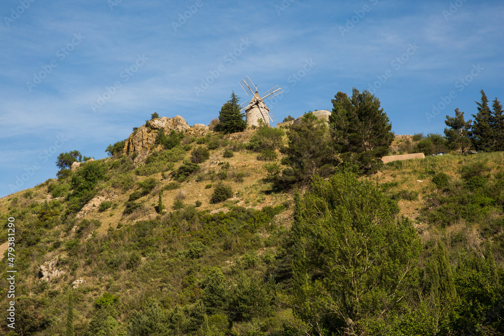Cucugnan Village and its Windmill in Corbières Region France